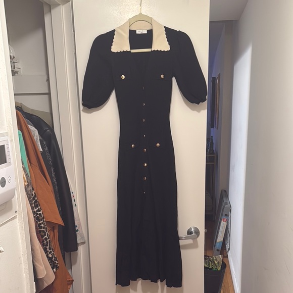 Elegant Sandro Black Dress with White Collar - Picture 1 of 4